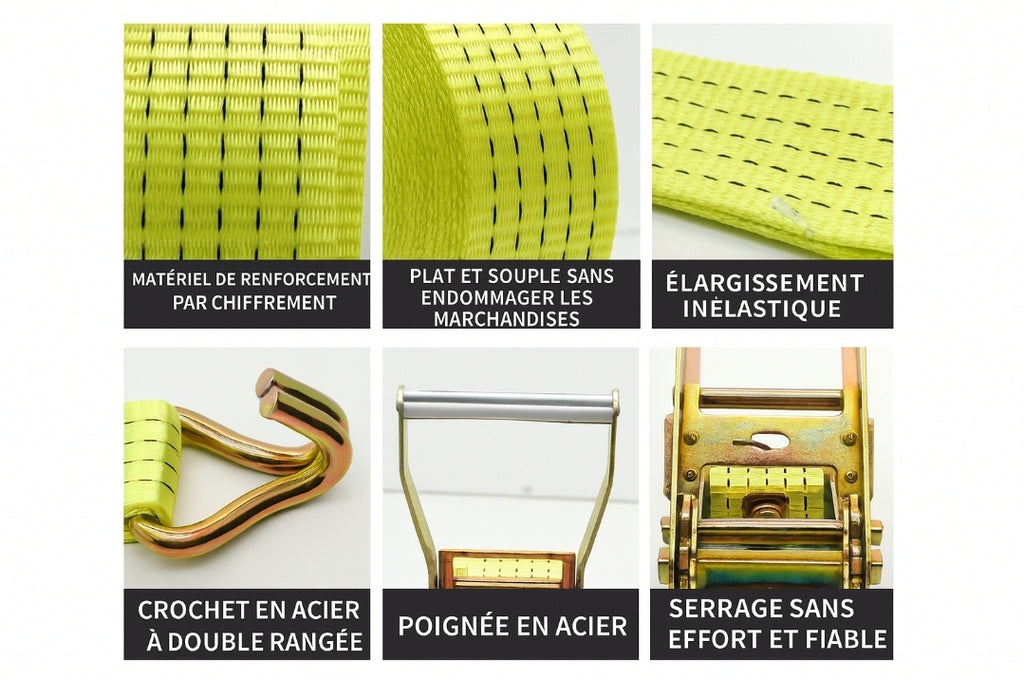Sangle a cliquet renforcée - Crochet acier - 3 à 10 mètres