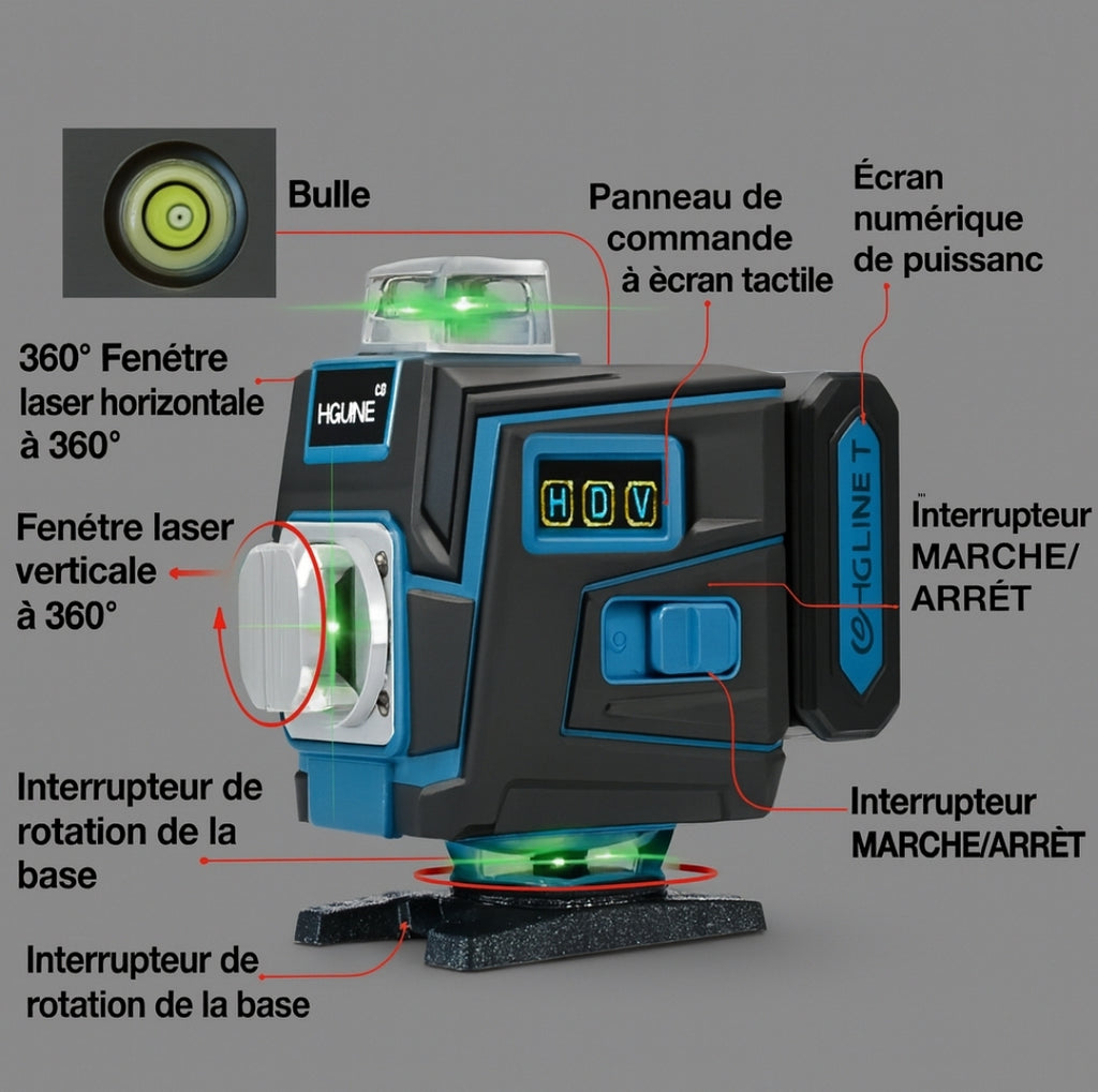 Laser professionnel 16 Lignes 4D pour travaux de précision (horizontal + vertical)