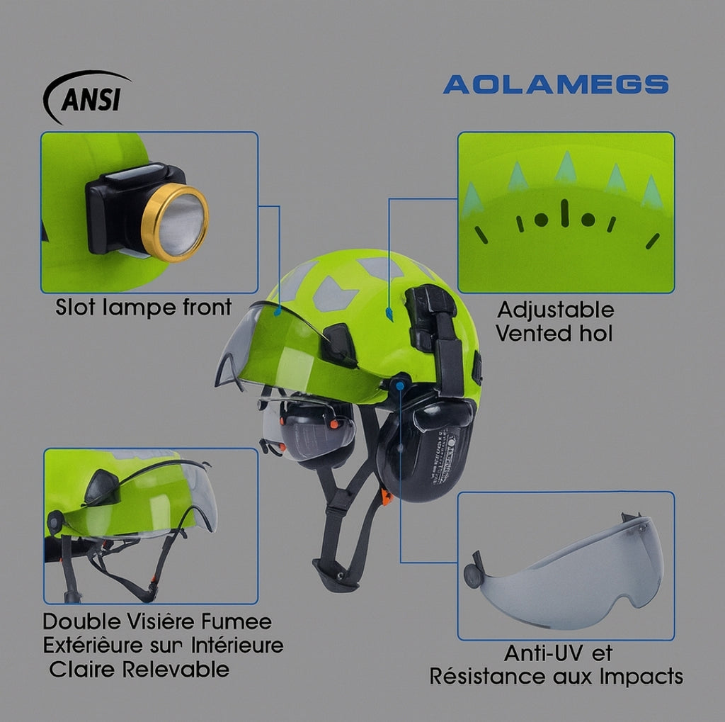 Casque de Sécurité Multifonction avec Visière &amp; Coquilles