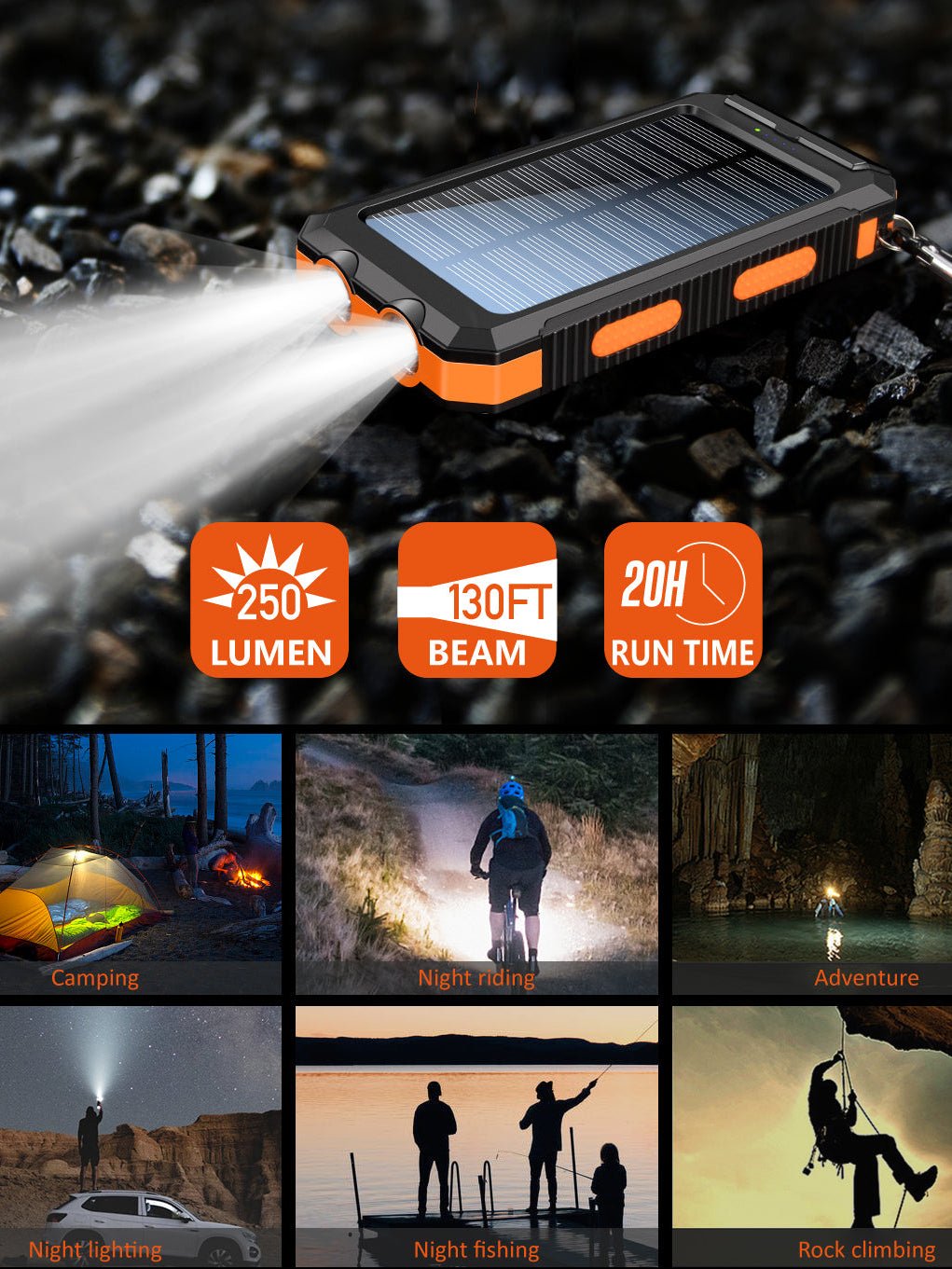 Batterie Solaire Outdoor 20 000 mAh – Lampe LED
