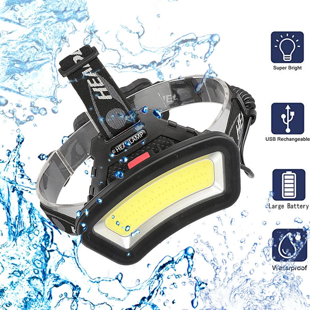 Lampe Frontale LED COB Rechargeable – 4 Modes – Résistante à l’eau